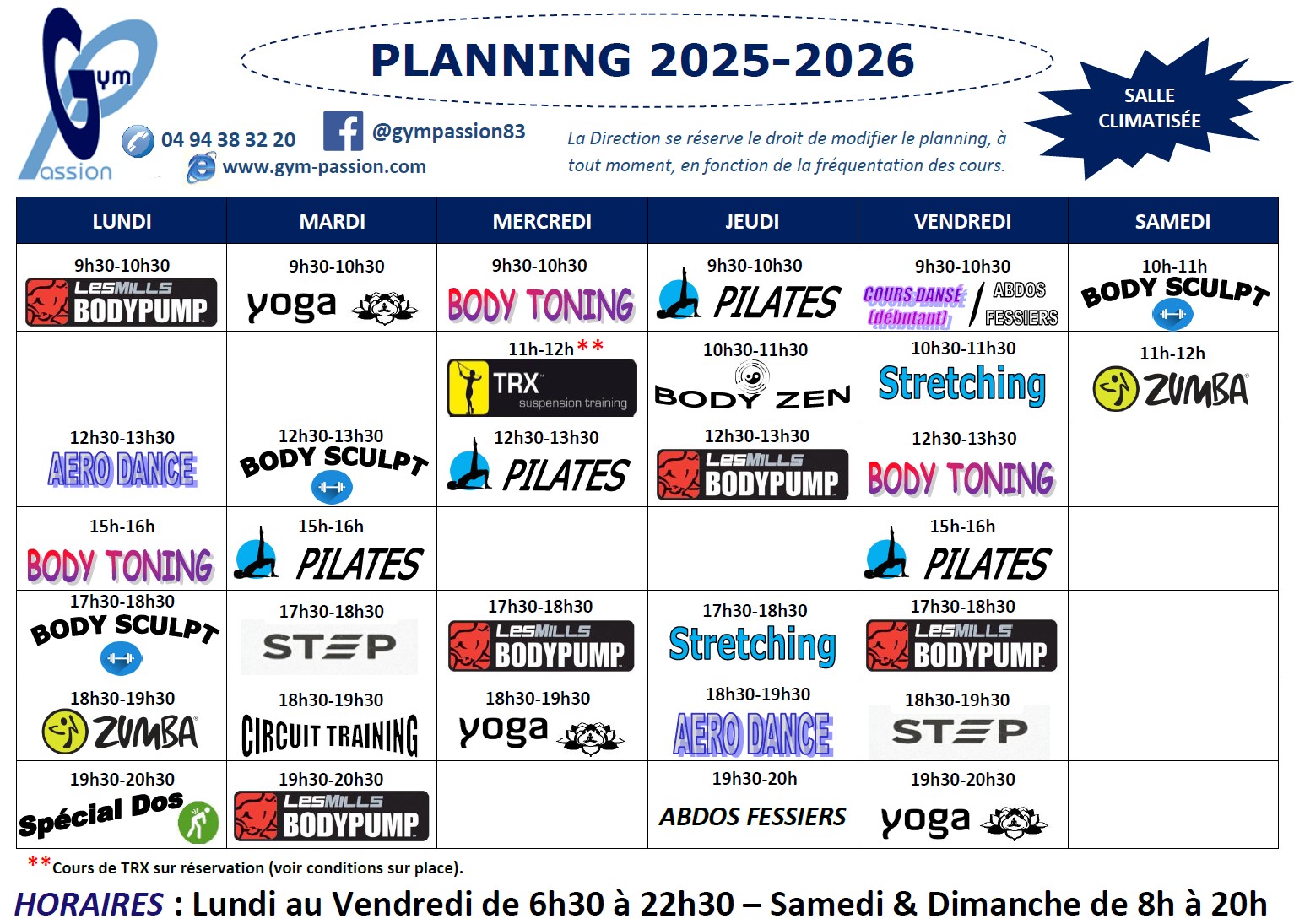 Planning 2025-2025 Gym Passion Hyères