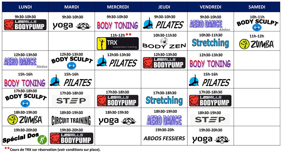 Planning rentrée 2020 Gym Passion