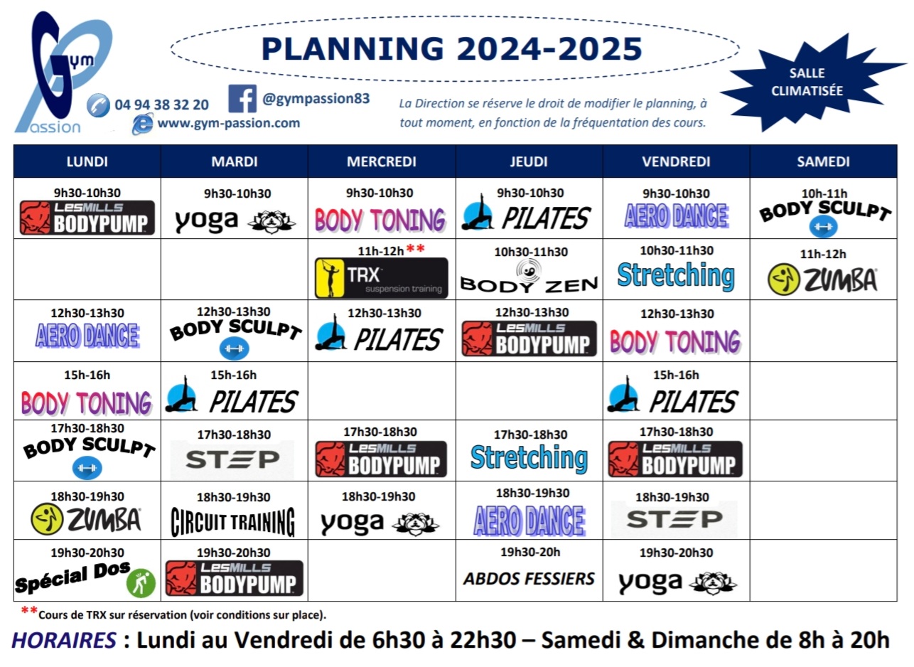 Planning 2024-2025 Gym Passion Hyères